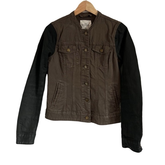 H&M L.O.G.G. Women’s Army Green Mandarin Collar Jean Jacket with Black S… - Picture 1 of 3